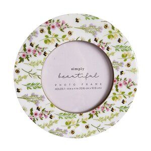 Bumble Bee & Flowers Circle Frame Holds 4 x 4 Photo Round Photograph Charming
